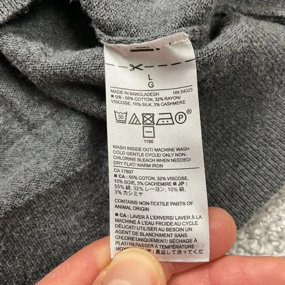 Banana Republic Sweater Mens Large Gray V Neck Premium Luxe Yarn Silk Cashmere